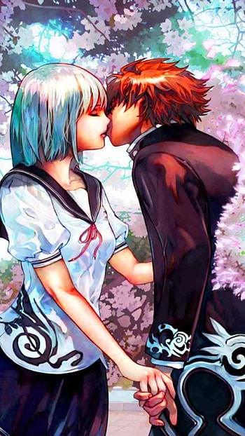 Anime Couple, Couple Kiss, Colorful Background HD phone wallpaper