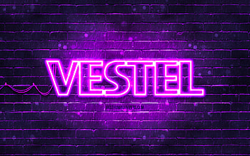 Vestel violet logo, , violet brickwall, Vestel logo, brands, Vestel neon logo, Vestel HD wallpaper