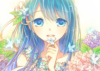 Blue eyes, anime girl and flowers, original HD wallpaper