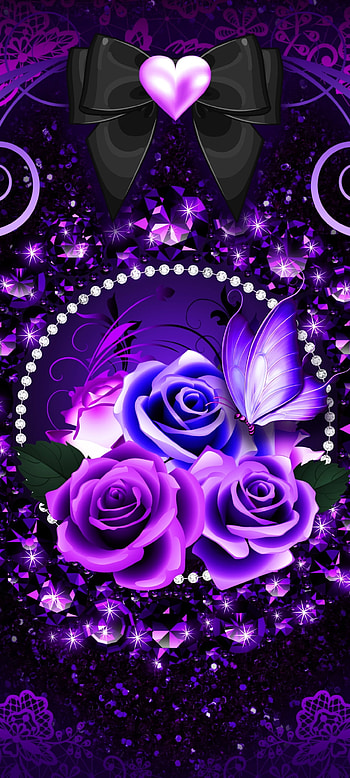 Purple Rose Heart, beautiful, pink, Luxury, Pick, Love, Diamond, Flowers HD phone wallpaper