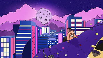 Watching The Lofi Moon , vaporwave, synthwave, artist, artwork, digital-art, artstation HD wallpaper