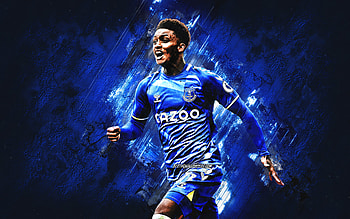 Demarai Gray, Everton FC, English footballer, Premier League, portrait, blue stone background, soccer HD wallpaper