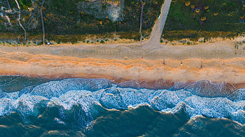 Sea waves, beach, aerial view HD wallpaper