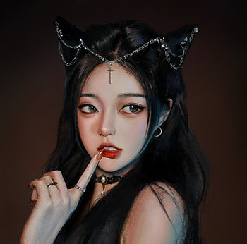 Catwoman, gorgeous, face, huang lunfu, frumsete, art, girl, hand, jewel, superb, fantasy HD wallpaper