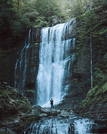 Nature, Miscellanea, Miscellaneous, Waterfall, Human, Person, Loneliness HD phone wallpaper