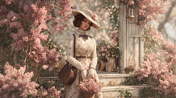 Vintage Spring Elegance with Woman in Blooming Garden, woman, vintage, flower, garden HD wallpaper