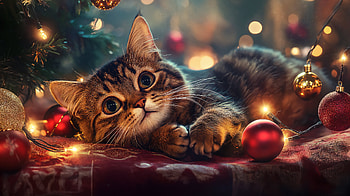 Magical Christmas Cat in Stunning Ultra, christmas cat, cat, Christmas, Festive, ornaments HD wallpaper