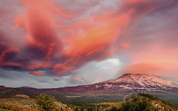 Mount Shasta California during a sunset, clouds, sky, usa, mountain, colors HD wallpaper