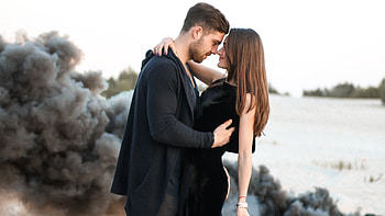 Cute Couple Black Clothing Beach Side, couple, love HD wallpaper