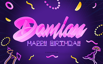 Happy Birtay Damian, , Purple Party Background, Damian, creative art, Happy Damian birtay, Emerson name, Damian Birtay, Birtay Party Background HD wallpaper