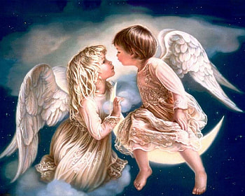 two angels, sky, abstract, fantasy, angels HD wallpaper