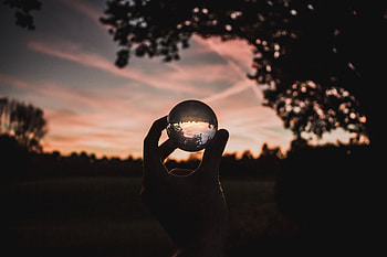 Sunset, Transparent, Hand, Miscellanea, Miscellaneous, Glass, Ball HD wallpaper