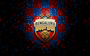 Bengaluru FC, glitter logo, ISL, blue red checkered background, soccer, indian football club, Bengaluru FC logo, mosaic art, football, FC Bengaluru, India HD wallpaper