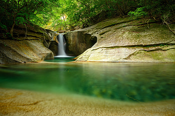 Waterfall, Nature, Water, Trees, Forest, Break, Precipice, Stone HD wallpaper