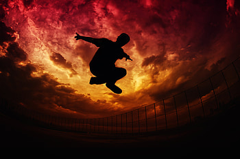 Sky, Clouds, Parkour, Dark, Silhouette, Fence, Bounce, Jump HD wallpaper
