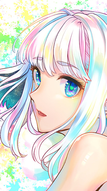 blue eyes, white hair, Anime, Original HD phone wallpaper