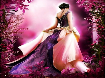 Fantasy Lady, flowers, light, woman, blossoms HD wallpaper
