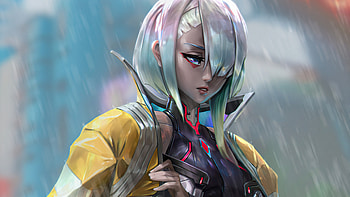 Lucy A Rainy Day In Night City, cyberpunk, artist, artwork, digital-art, artstation HD wallpaper