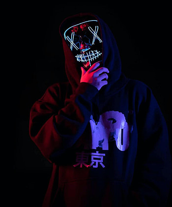 Dark, Neon, Glow, Mask, Human, Person, Hood HD phone wallpaper