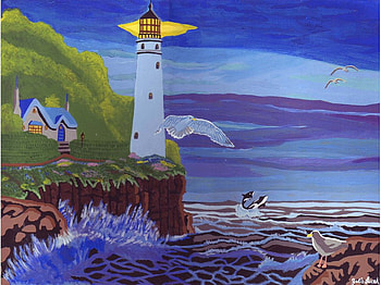 Enchanted Lighthouse, blue, lighthouse, scenery, water, beach HD wallpaper