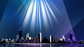 Lights on City, Firefox theme, sky scrapers, reflection, city, lights, town, light beams HD wallpaper