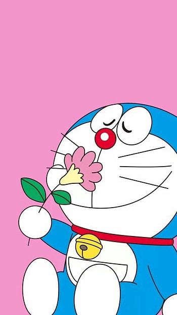 Cute Doraemon, Pink Background, flower HD phone wallpaper