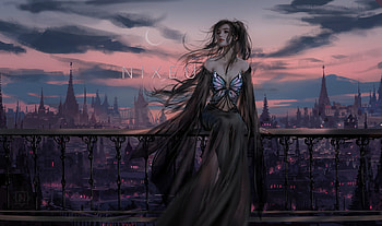 Night breeze, night, breeze, fantasy, art, nixeu, girl, luminos, dark HD wallpaper