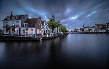 Netherlands, , Haarlem, City, House, River, Twilight HD wallpaper