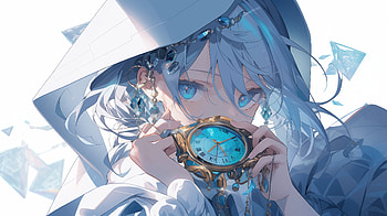 Enchanting Anime Girl with Timepiece, Anime, anime girl, clock, fantasy, blue, blue anime, fantasy anime HD wallpaper