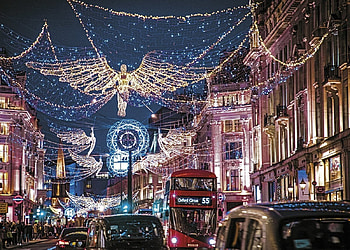 London lights, art, christmas, lights, car, pictura, street, angel, people, painting HD wallpaper