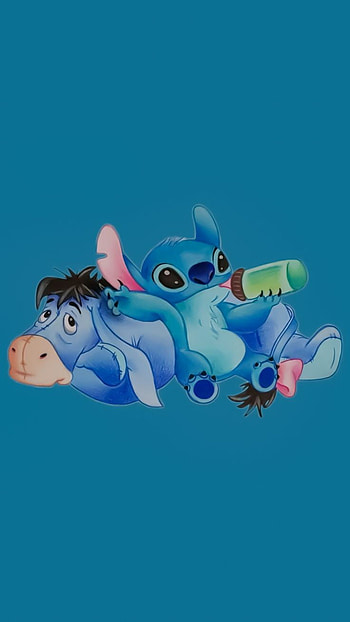 Eeyore and Stitch, electric blue, art, baby bottle HD phone wallpaper