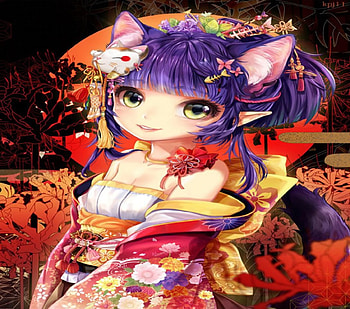 Cute Neko, japanese, orginal, kimono, neko, kitty, japan, cute, girl HD wallpaper