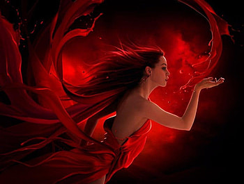 Fantasy, girl, abstract, red HD wallpaper