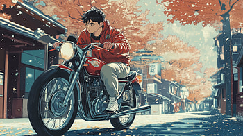 Retro Anime : A Nostalgic Visual Journey, Anime, retro anime, motorcycle, Autumn, street, autumn anime, anime motorcycle HD wallpaper