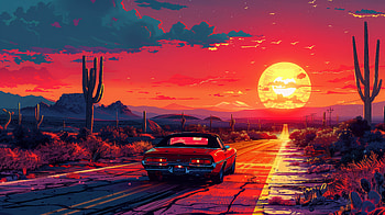 Maximalist Retro Vehicle at Sunset -, retro, vehicle, sunset, artistic, maximalist HD wallpaper
