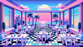 Vibrant Pixel Art Patio Sunset, patio, beach, restaurant, tropical HD wallpaper