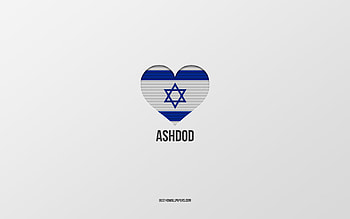 I Love Asod, Israeli cities, Day of Asod, gray background, Asod, Israel, Israeli flag heart, favorite cities, Love Asod HD wallpaper