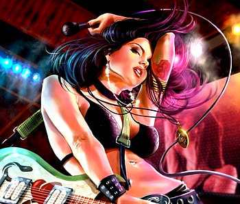 florecita rockera, sexy, guitar, girl, colour, rock HD wallpaper