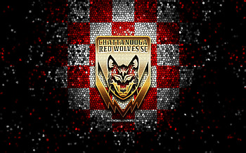 Chattanooga Red Wolves FC, glitter logo, USL League One, red white checkered background, soccer, american football club, Chattanooga Red Wolves logo, mosaic art, football, Chattanooga Red Wolves HD wallpaper