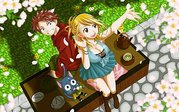Lucy Natsu Happy, Fairy Tail, Anime HD wallpaper