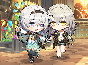 Honkai: Star Rail — Stelle & Firefly Quad Chibi, Honkai: Star Rail, Stelle (Honkai: Star Rail), Firefly (Honkai: Star Rail), video game HD wallpaper