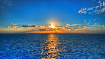 Preview sky, sun, sea, path, reflection, clouds, ripples HD wallpaper