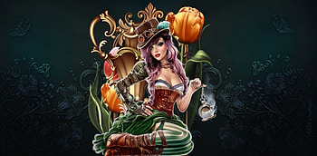 STEAMPUNK, FLOWERS, DRESS, HAT, FEMALE HD wallpaper