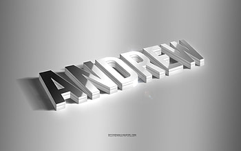 Andrew, silver 3d art, gray background, with names, Andrew name, Andrew greeting card, 3d art, with Andrew name HD wallpaper