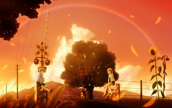 Rin and Len Kagamine Railroad , rin kagamine, rainbow, anime, len, rin, vocaloid, len kagamine HD wallpaper