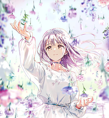 Blossom, flowers, anime girl, cute HD phone wallpaper