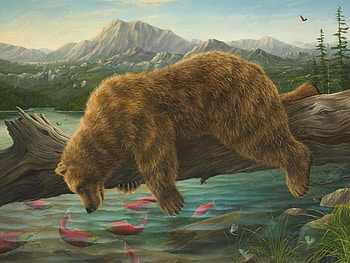 Fishing, fish, water, vara, art, urs, robert bissell, summer, painting, bear, fantasy, pesti, pictura HD wallpaper
