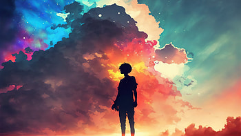 Dreamer in Digital Skies: Boy Among Stars and Clouds – Ultra, boy, cloud, digital, Stars HD wallpaper