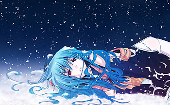 Touhou, girl, blue hair, snow HD wallpaper