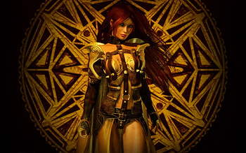 Redhead Amazon, girl, orange, woman, fantasy, red, game, fighter, redhead, warrior HD wallpaper